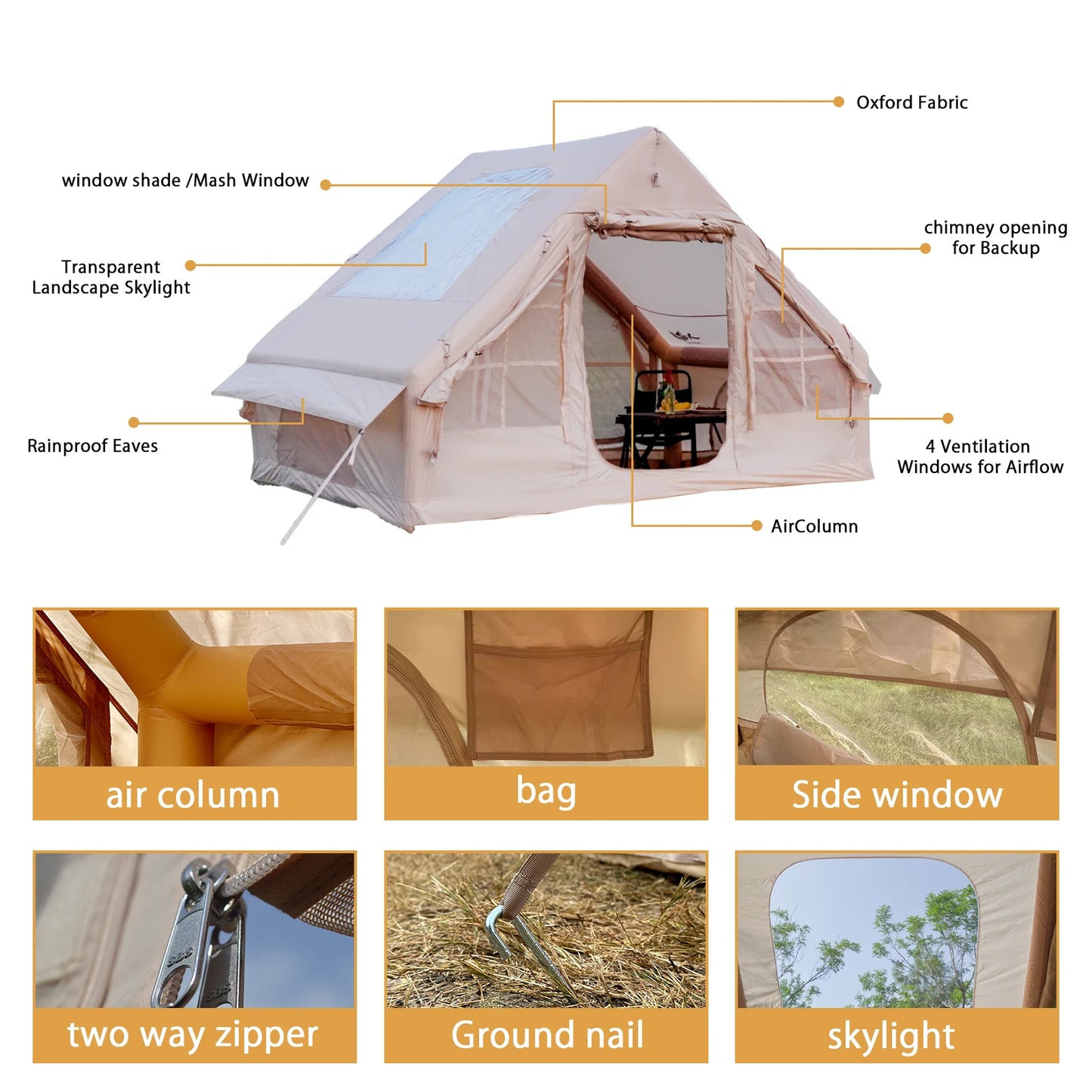 Pakicetus Inflatable Tent With Skylight Quick Setup