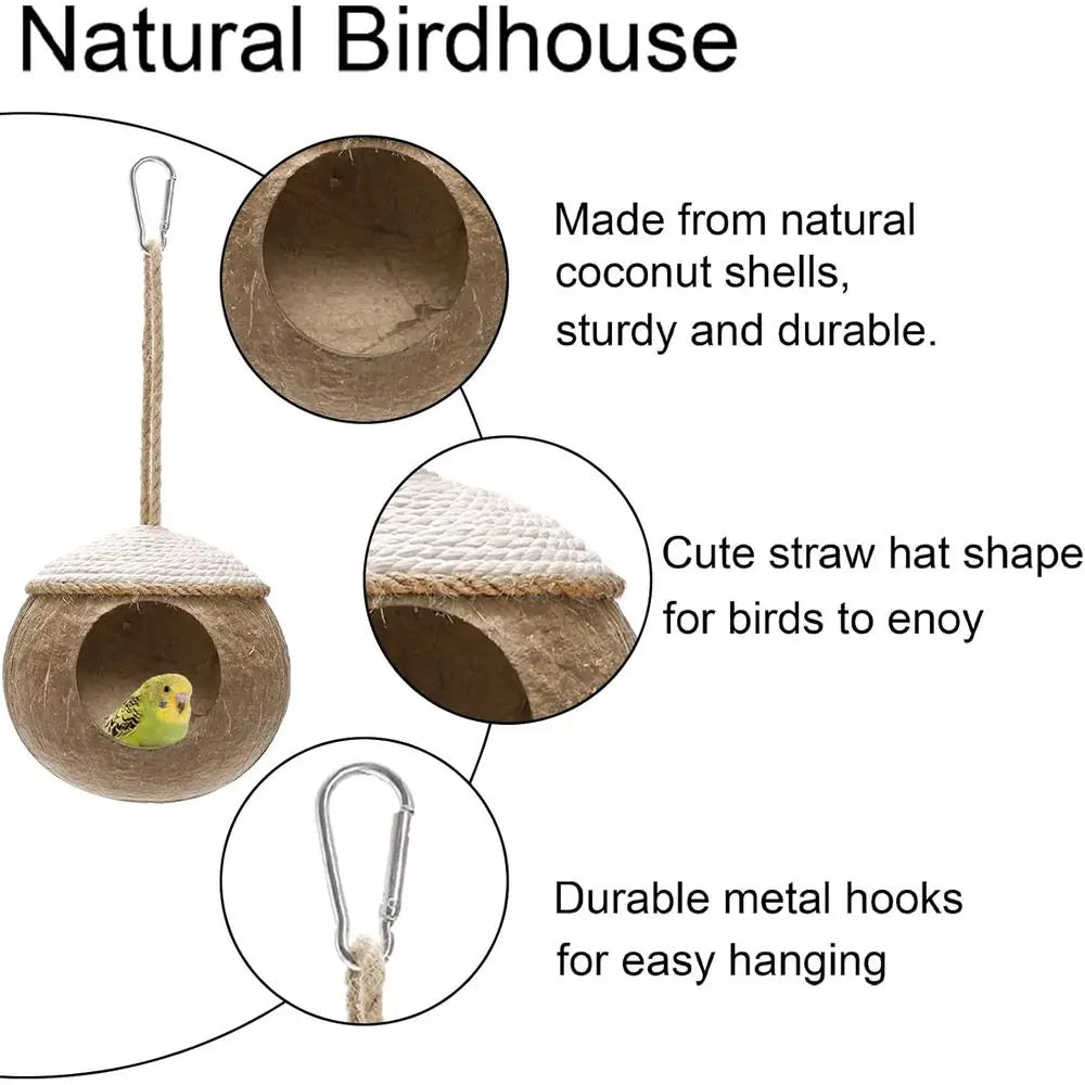 Coconut Bird Nest Hanging Birdhouse For Parrot 2 Pack