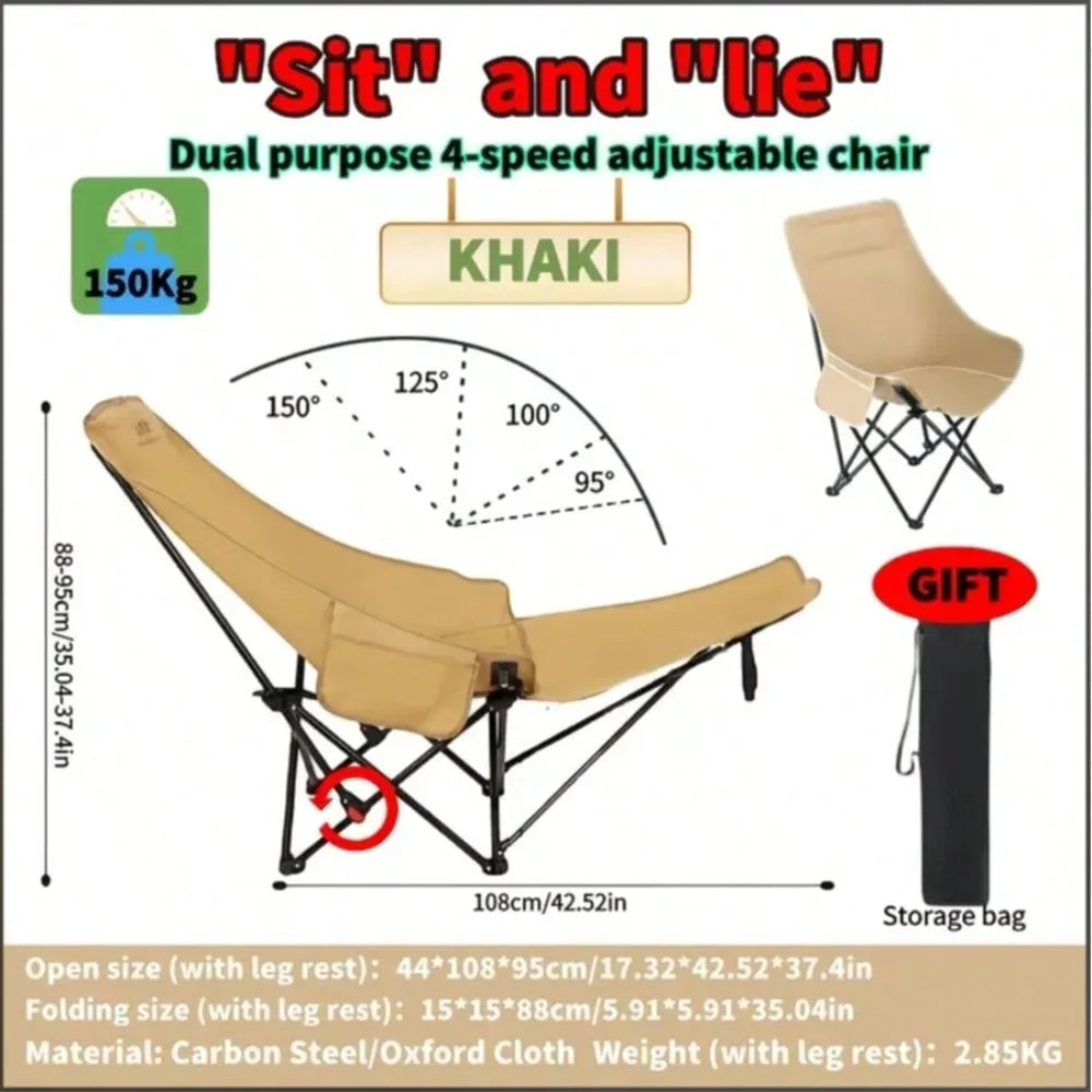 3-Position Adjustable Outdoor Folding Chair - Portable Camping & Beach Lounge Chair With 3-Level Reclining Positions, Lightweigh