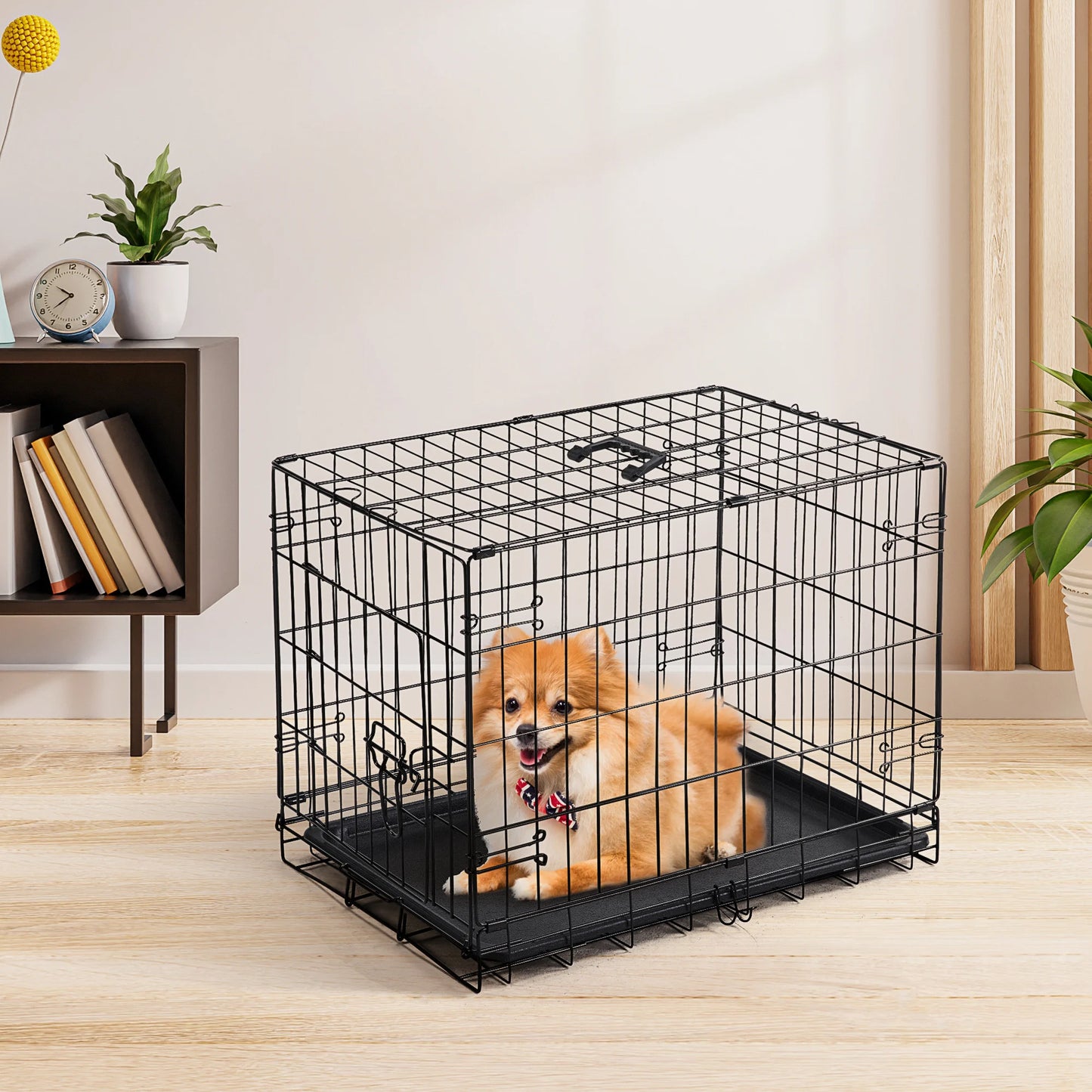 JHK Folding Metal Dog Cage With Leak Proof Pan Tray