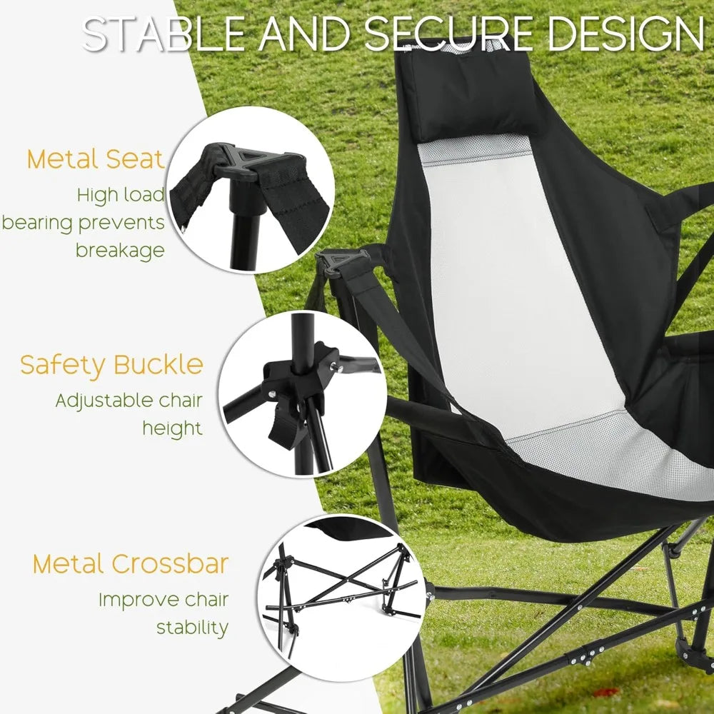 Portable Folding Hammock Chair Set of 2 with Stand - Outdoor Swing Camping Chair for Beach, Lawn, Patio (Black)